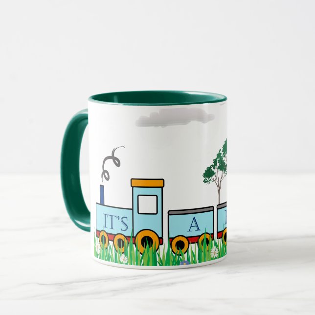 Baby Shower gift mugs - boys, little train (Front Left)