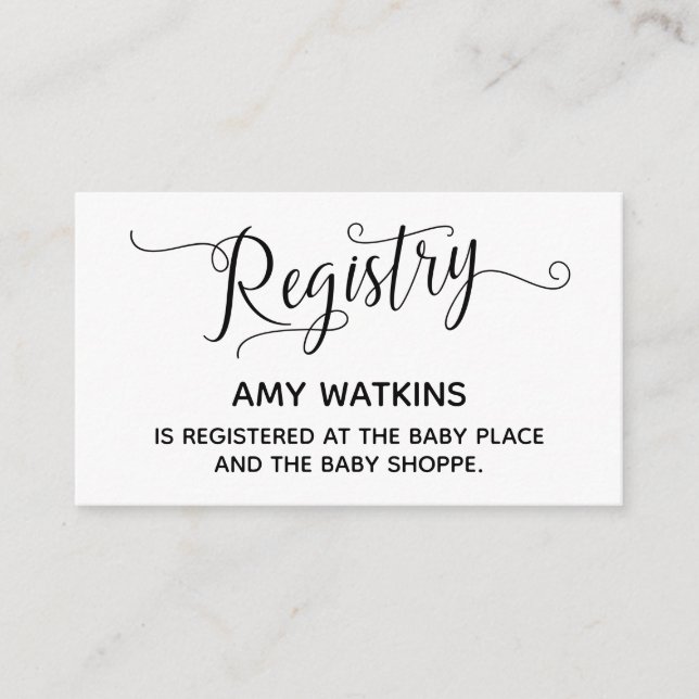 Baby Shower Gift Registry Cards w/ Elegant Script (Front)
