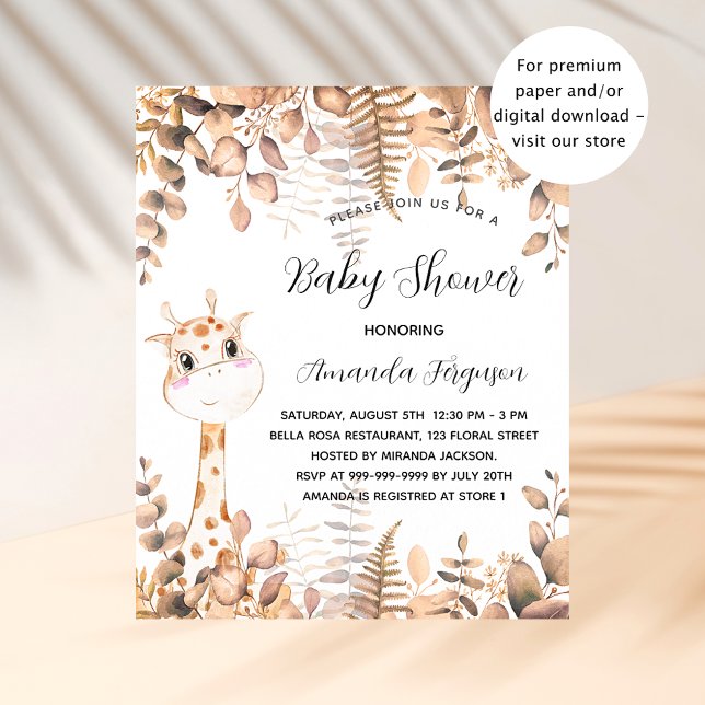 Baby Shower giraffe eucalyptus budget invitation Flyer (Creator Uploaded)