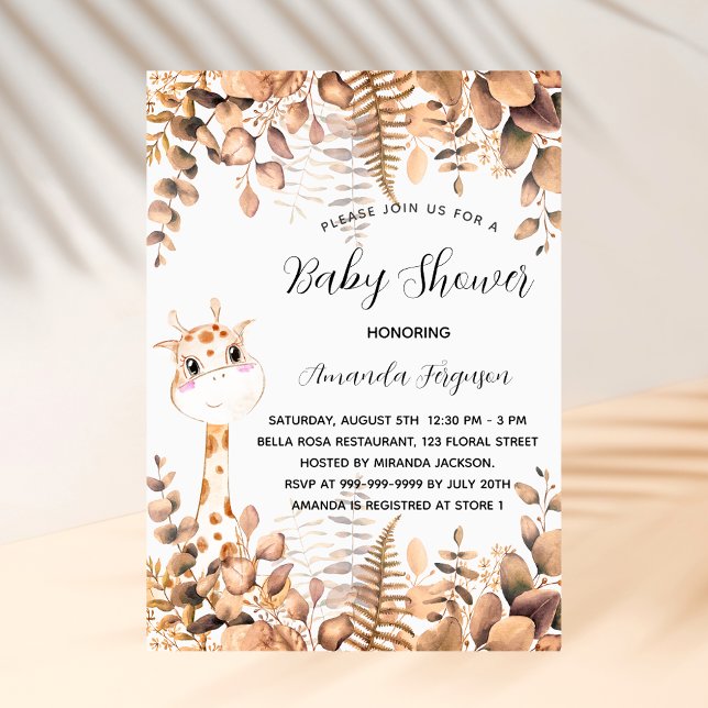 Baby Shower giraffe eucalyptus jungle luxury Invitation (Creator Uploaded)