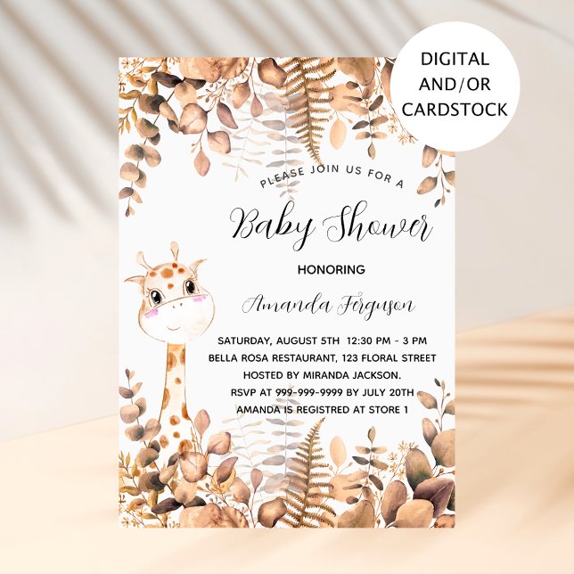 Baby Shower giraffe eucalyptus woodland jungle Invitation (Creator Uploaded)