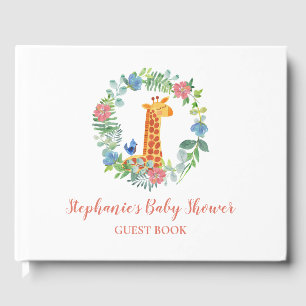 Baby Shower Giraffe & Floral Wreath Personalised Guest Book