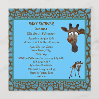Baby Shower Giraffes & Blue Animal Print Invitation