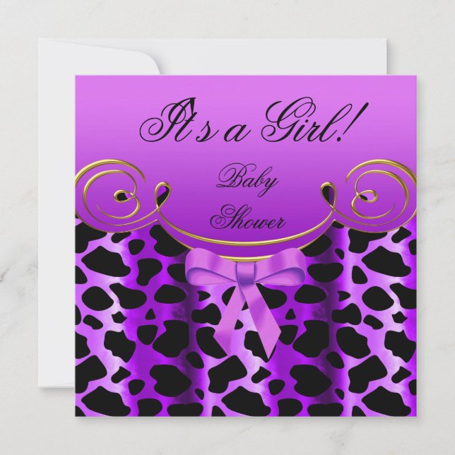 Baby Shower Girl Baby Purple Black Animal Print Invitation (Front)