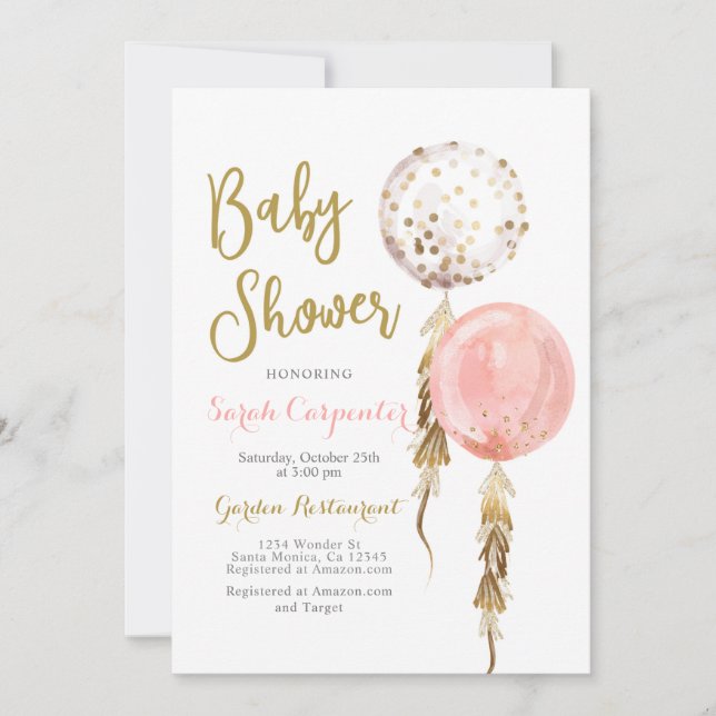 Baby Shower girl balloons Invitation (Front)