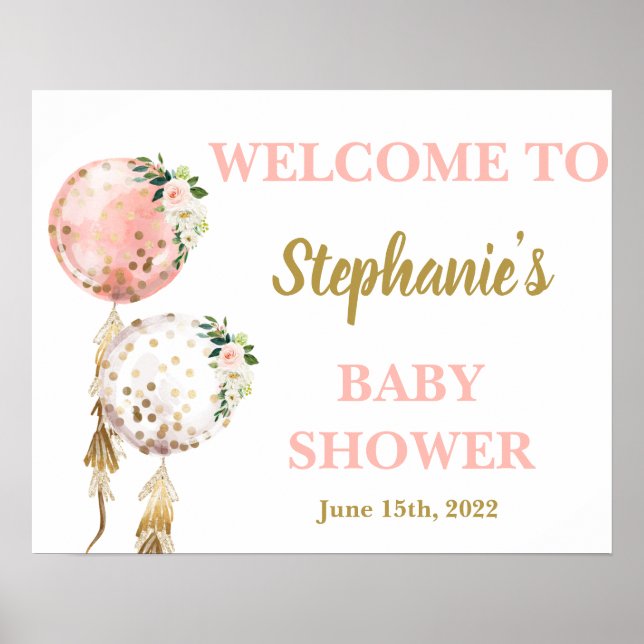 Baby Shower girl balloons Sign (Front)