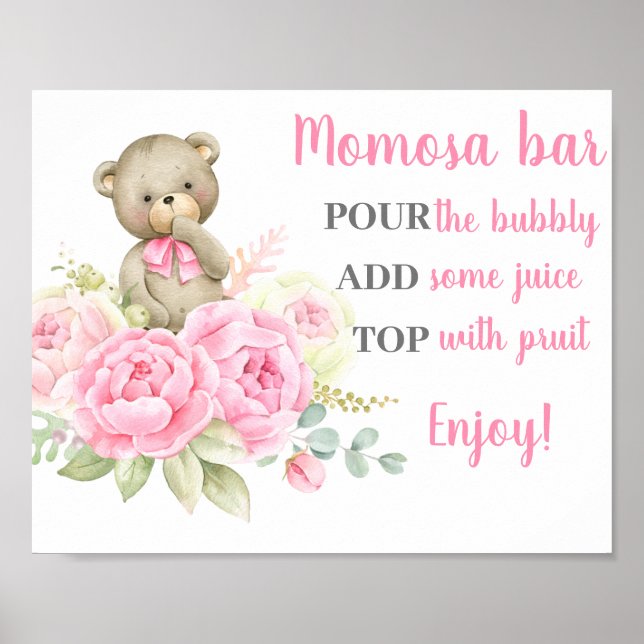 Baby Shower Girl Bear Momosa Sign (Front)