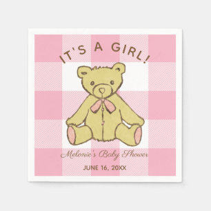Baby Shower Girl Bear with Name and Date Napkin