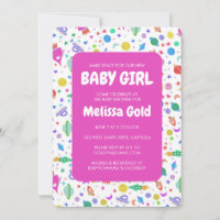 BABY SHOWER GIRL Cute Space Rockets Pattern CUSTOM