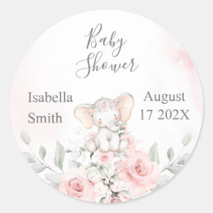 Baby Shower girl, elephant Classic Round Sticker
