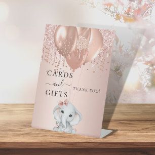 Baby Shower girl elephant rose gold balloons gifts Pedestal Sign