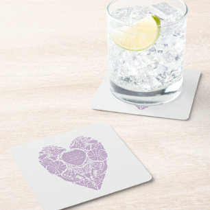 Baby shower girl folk flower heart   square paper coaster