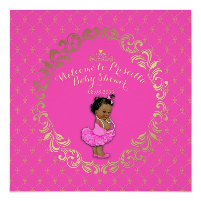 Baby Shower GIRL,hot pink & gold, royal background Poster (Front)