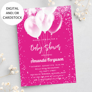 Baby Shower girl hot pink white balloons Invitation