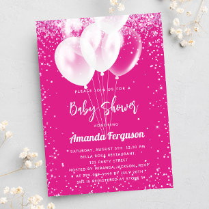 Baby Shower girl hot pink white balloons luxury Invitation