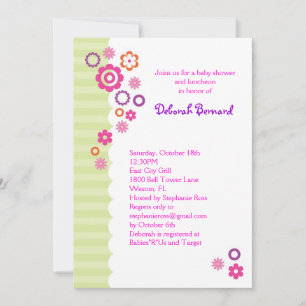 Baby Shower Girl Invitation with Flowers and Strip