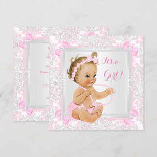 Baby Shower Girl Lace Damask Pink Blonde Invitation
