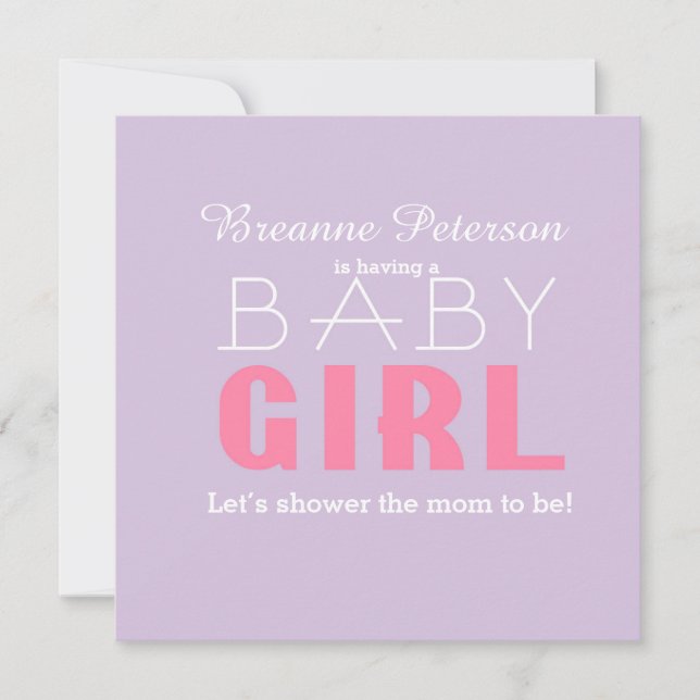 Baby Shower Girl Lavender Pink Classic Modern Look Invitation (Front)