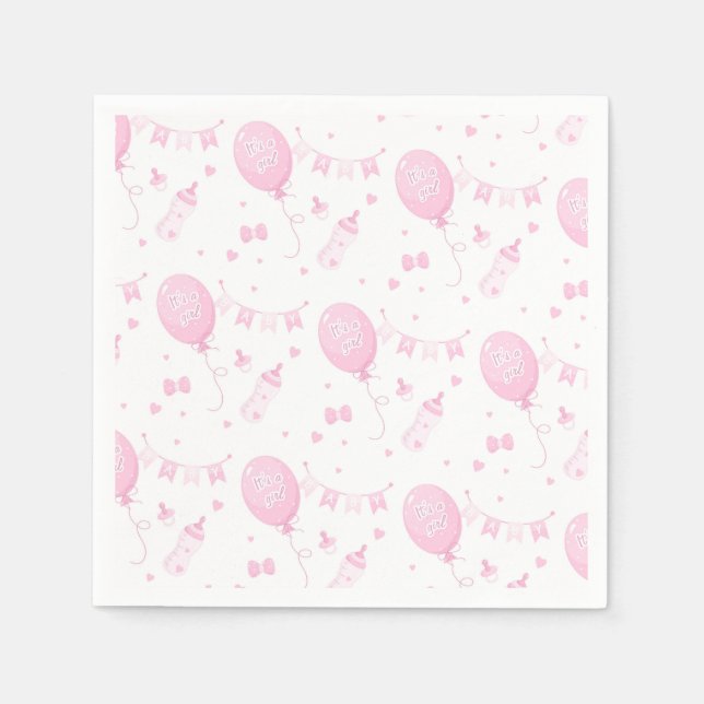Baby Shower Girl Paper Napkin with Balloons (Front)