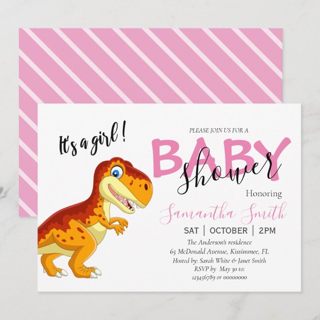 Baby Shower Girl pink Announcement (Front/Back)