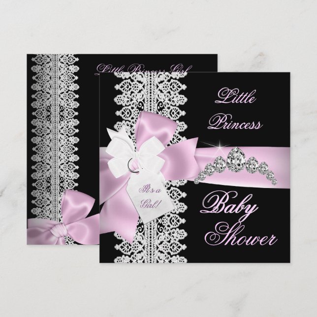 Baby Shower Girl Pink Black White Lace Invitation (Front/Back)