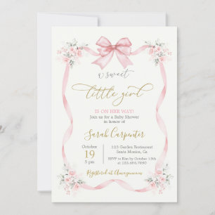 Baby Shower Girl pink bow Invitation