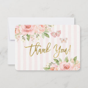 Baby shower girl pink butterfly thank you card
