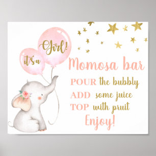 Baby Shower Girl Pink Elephant Momosa Sign