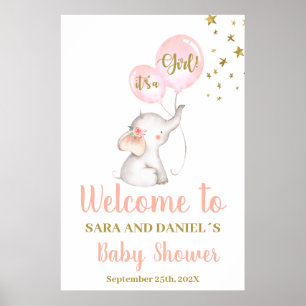 Baby Shower Girl Pink Elephant Welcome Sign