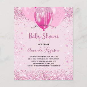 Baby Shower girl pink glitter budget invitation Flyer