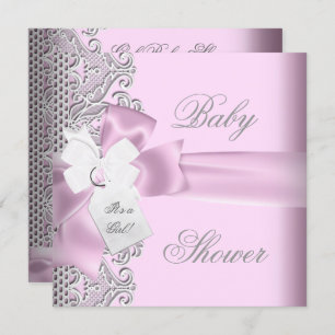 Baby Shower Girl Pink Grey White Lace Invitation