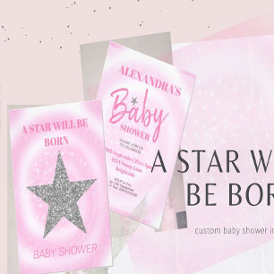 Baby Shower Girl Pink Modern Star Is  Born Invitation
