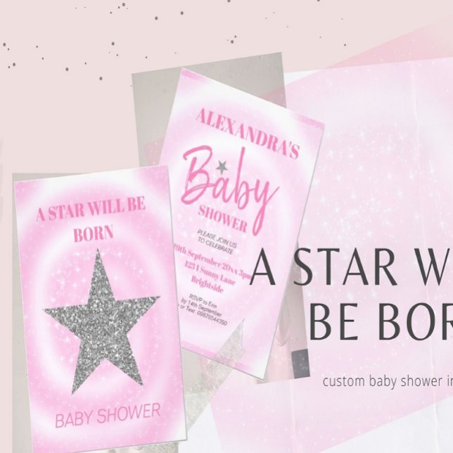 Baby Shower Girl Pink Modern Star Is  Born Invitation (Creator Uploaded)