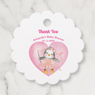 Baby Shower Girl Pink Penguin White Favour Tags