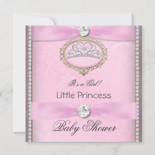 Baby Shower Girl Pink Princess Tiara Diamond 2 Invitation