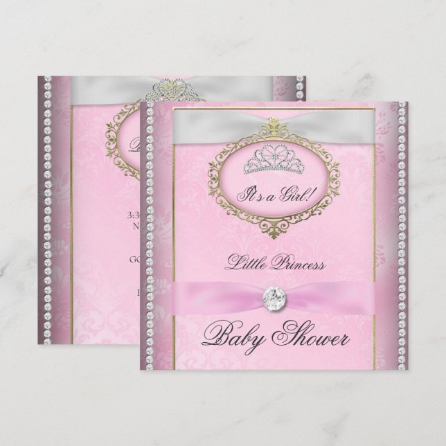 Baby Shower Girl Pink Princess Tiara Diamond Invitation (Front/Back)