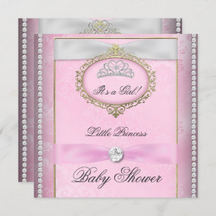 Baby Shower Girl Pink Princess Tiara Diamond Invitation
