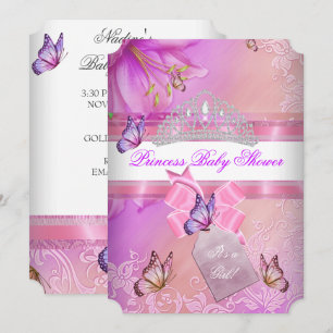 Baby Shower Girl Pink Purple Princess Butterfly 3 Invitation