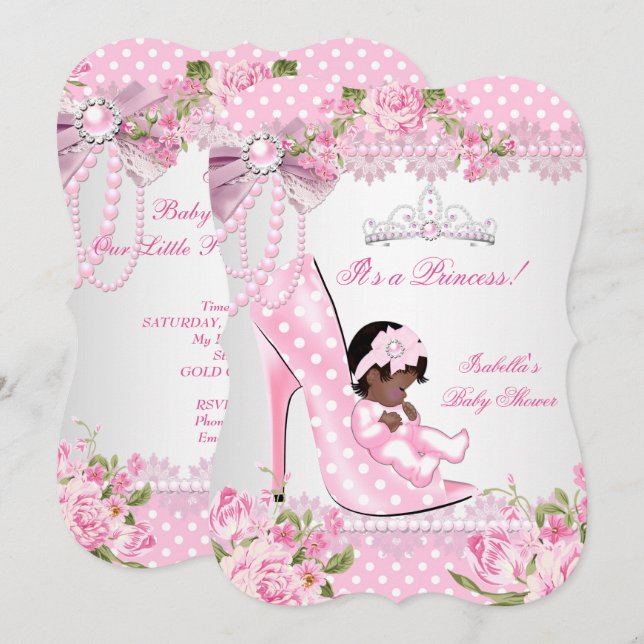 Baby Shower Girl Pink Rose Polka Dots High Heels A Invitation (Front/Back)