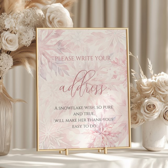 Baby Shower Girl Pink Snowflake Address  Poster (Creator Uploaded)