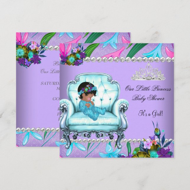 Baby Shower Girl Pink Teal Blue Purple Chair Invitation (Front/Back)