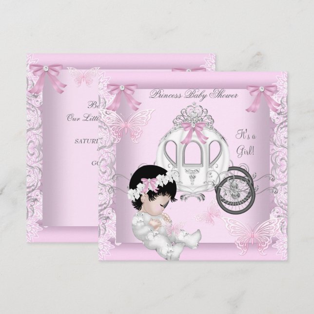 Baby Shower Girl Princess Carriage Butterfly Invitation (Front/Back)