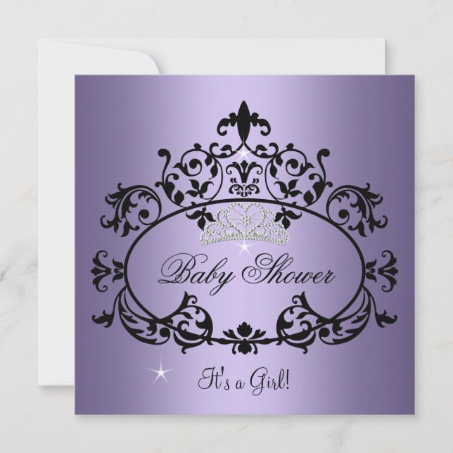 Baby Shower Girl Princess Tiara Black Invitation (Front)