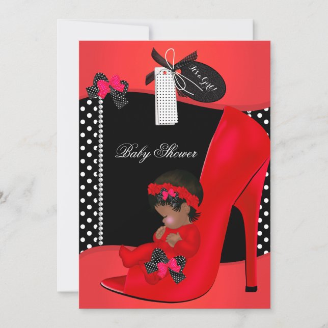 Baby Shower Girl Red Baby Shoe Polka Dots 2B Invitation (Front)