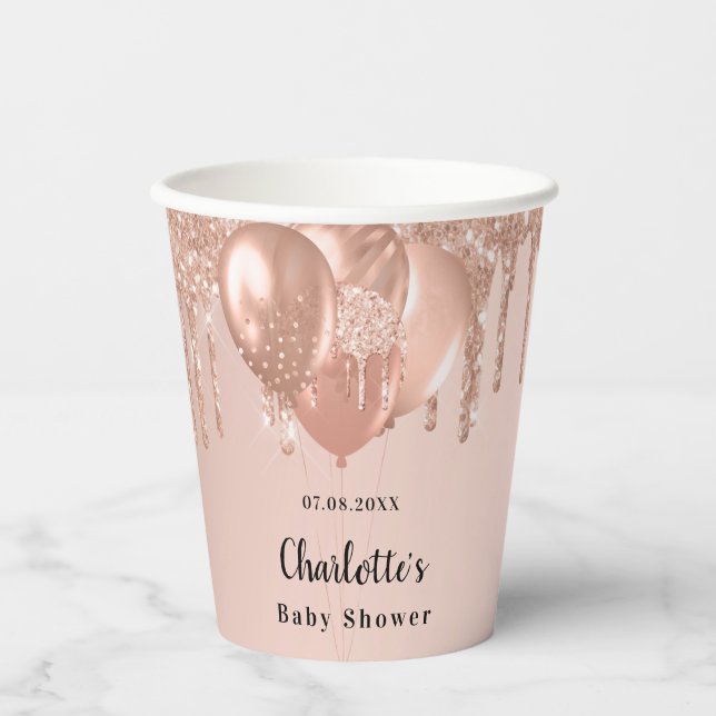 Baby Shower girl rose gold balloons Paper Cups (Front)