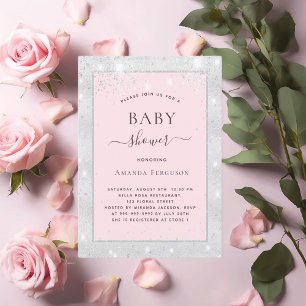 Baby shower girl silver blush pink glitter invitation