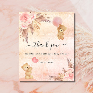 Baby Shower girl teddy bear pampas thank you card