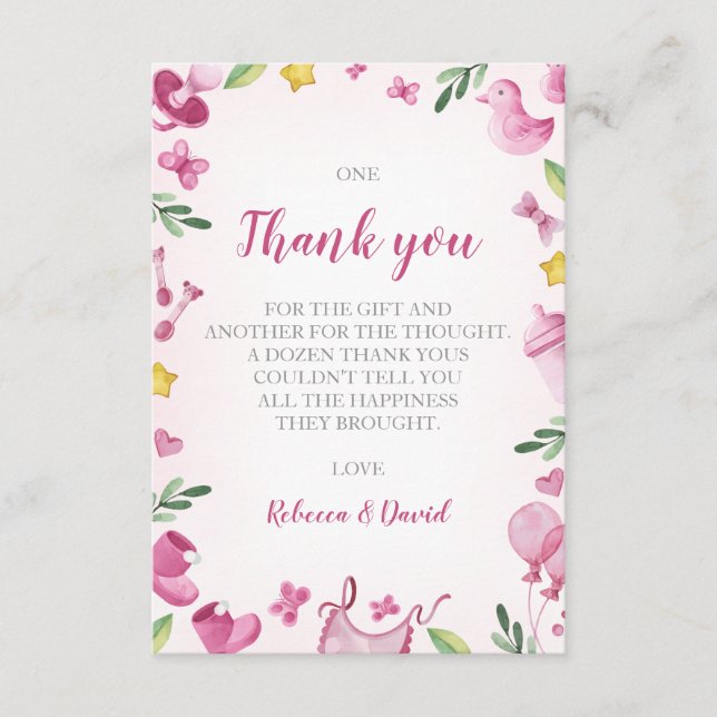 Baby Shower Girl Thank you card | Pink | Elephant (Front)