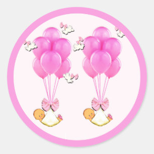 Baby Shower Girl Twins Classic Round Sticker