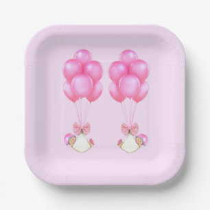 Baby Shower Girl Twins Paper Plate